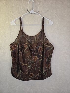 Vtg California Dynasty Sz L Brown Floral Silky Cami Dark Fairy Whimsigoth Y2K 90